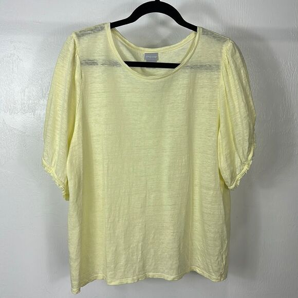 Chico’s Light Yellow Linen Short Sleeve Top Shirt Size XL - Picture 1 of 7